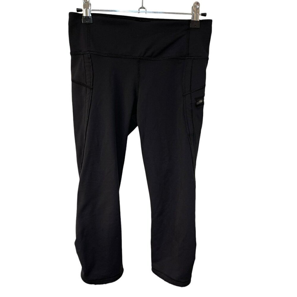 LULULEMON ATHLETICA BLACK SIDE ZIPPER POCKET CROP LEGGINGS SIZE 4 CAPRI